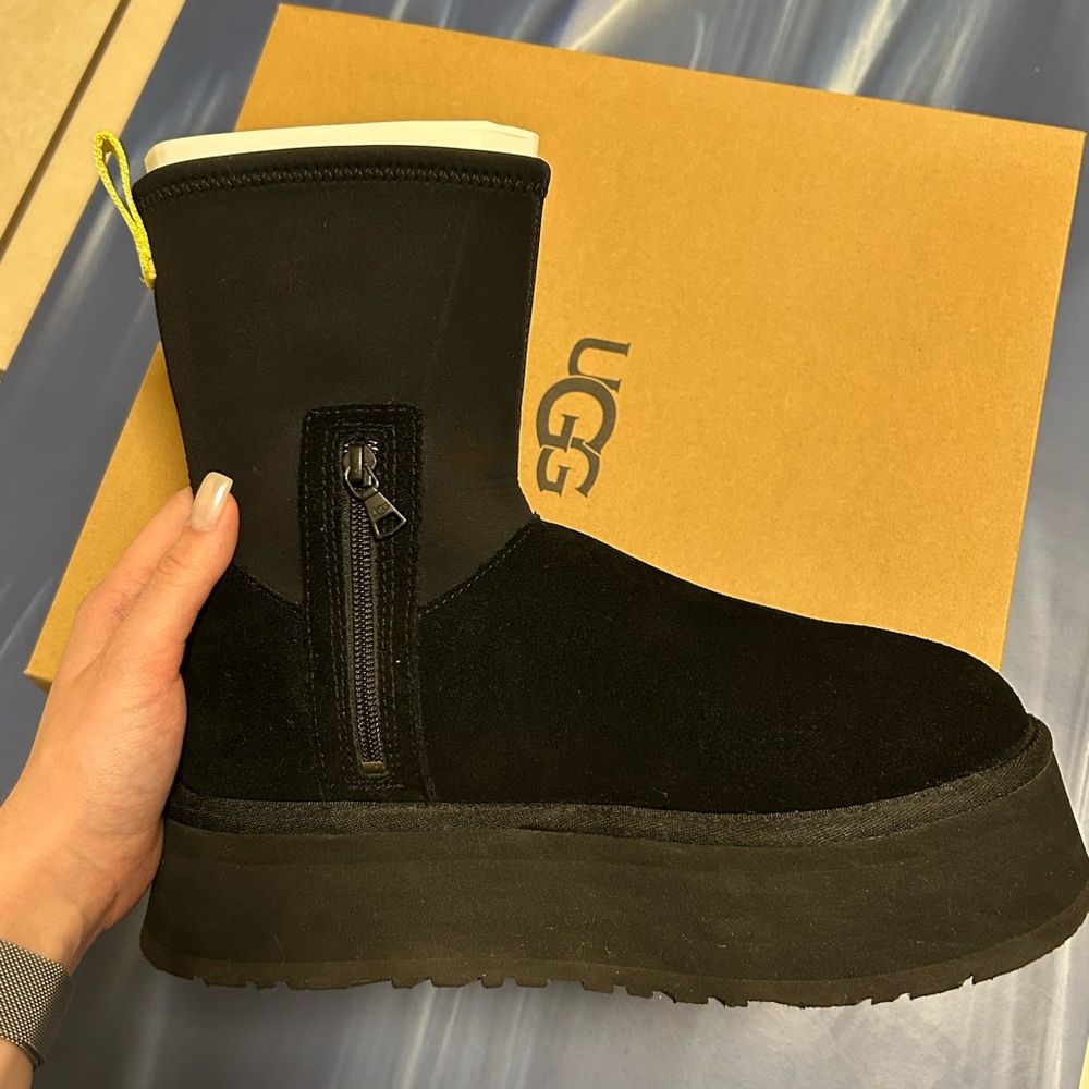 UGG Black Platform Boots with Side Zipper